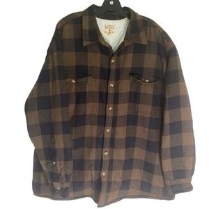 RedHead Mens 2XL Brown‎ Black Plaid Sherpa Lined Long Sleeve Button Up Shacket